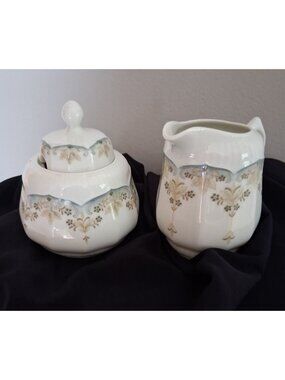 VTG Scherzer Bavaria Germany Porcelain Sugar Bowl & Creamer Set Floral Gold Trim